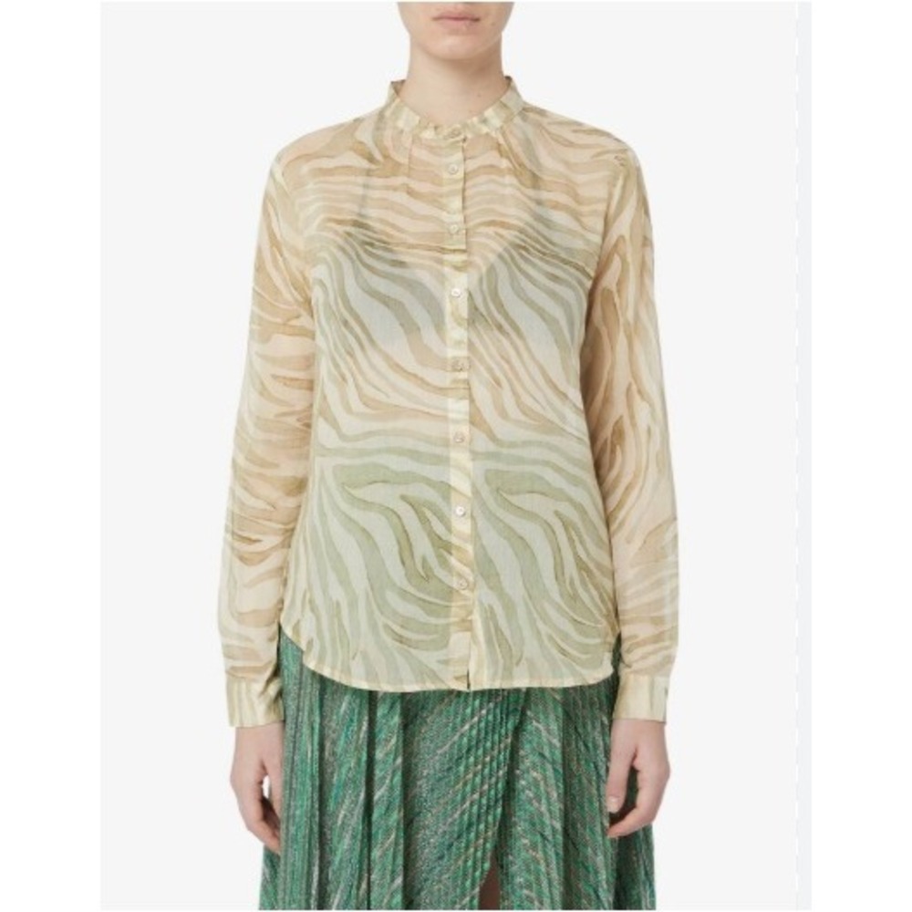 Forte_Forte Sheer Blouse Made in Italy Luxury Silk Cotton Cream Green 1 S